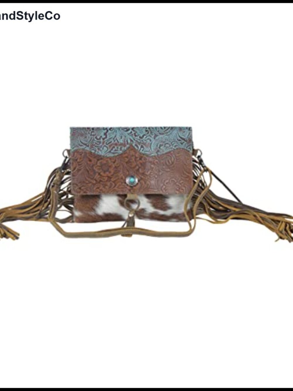 Myra Cerulean Vines Leather Hairon Crossbody Bag Adjustable Strap